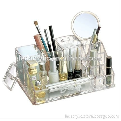 Acrylic beauty Clear case makeup Display Mirror Box cosmetic organizer